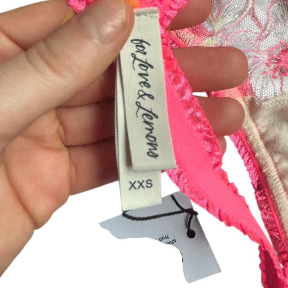 For Love And Lemons Electric Fields Neon Pink and Cream Lingerie XXS - Picture 4 of 6
